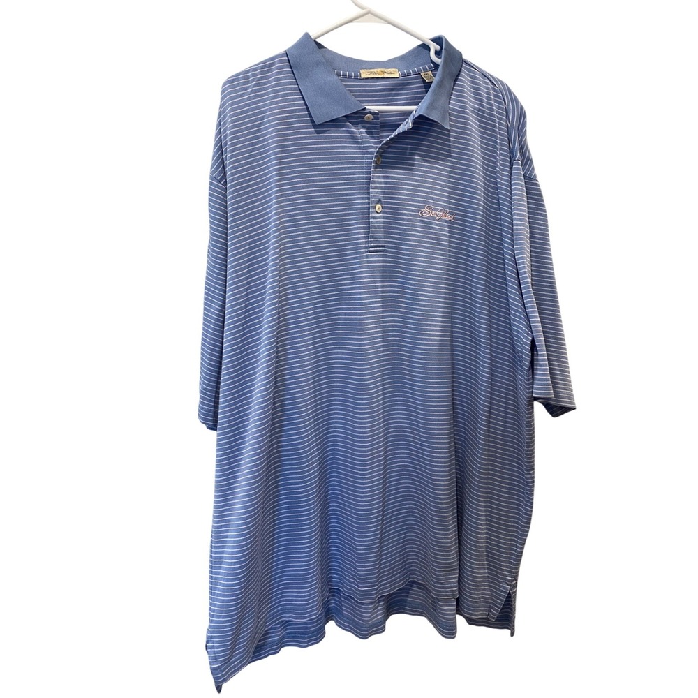 Peter Millar Sea Island Polo Shirt Mens XXL Striped Golf‎ Double Cotton Blue